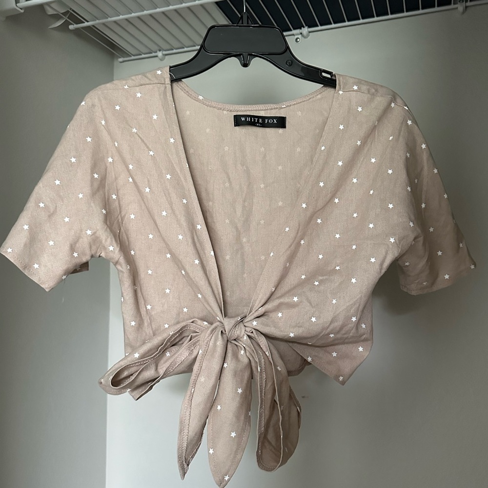 White Fox Boutique Written in the Stars Crop Beige Top